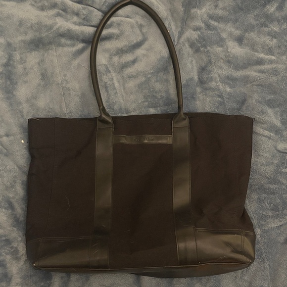 Calvin Klein Black Leather and Canvas Tote Bag - Picture 1 of 4